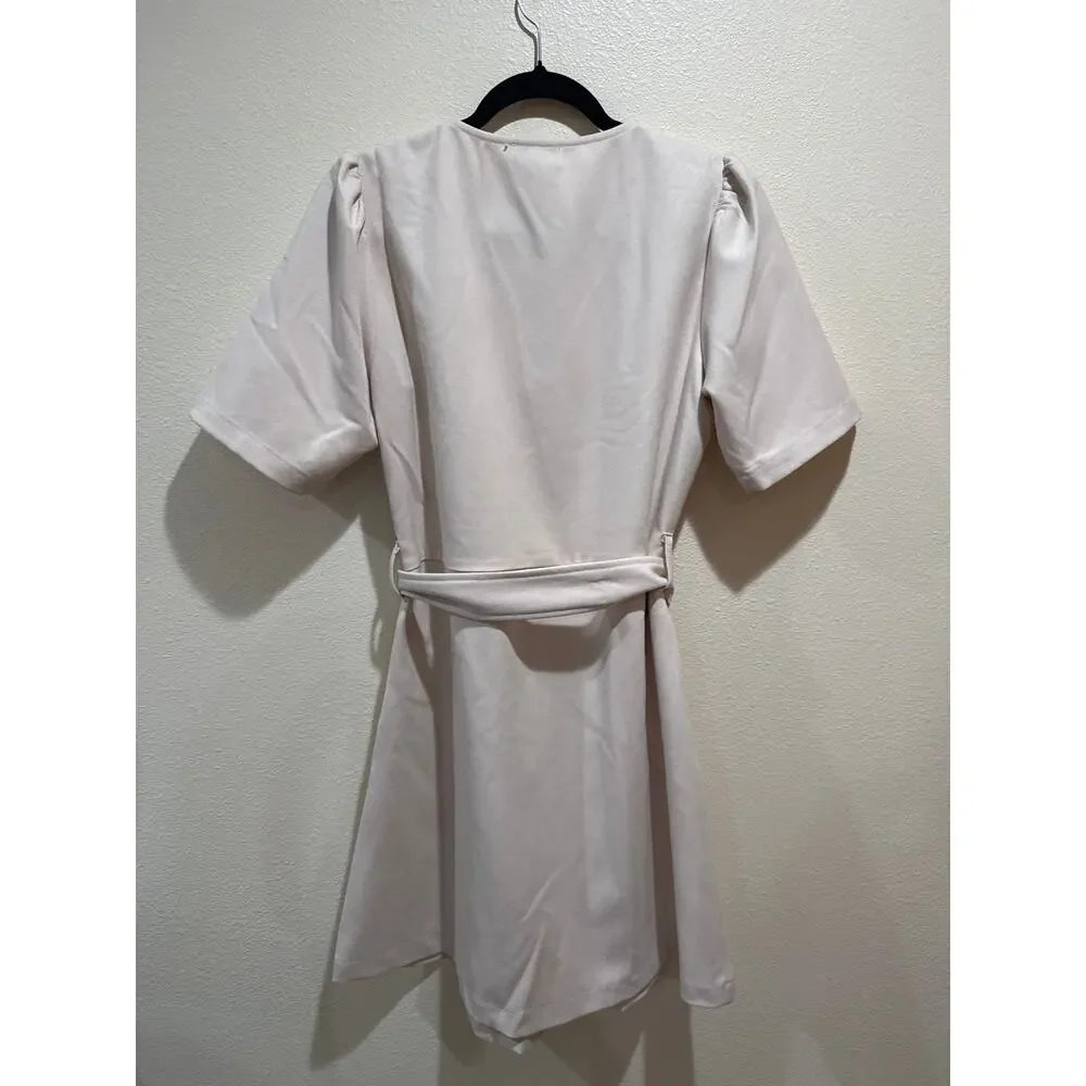 Molly Brecken Large Beige Puff Sleeve Belted Dress beige NEW - Picture 7 of 7